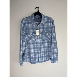 Chaps Lakeland Flannel Shirt Mens XL Blue Plaid Knit Stretch Untucked Casual New